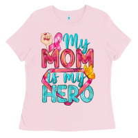 Bubblegum Pink My Mom Is My Hero Breast Cancer Ladies Tee - BundleAndBundleShop