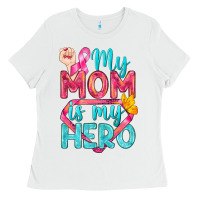 White My Mom Is My Hero Breast Cancer Ladies Tee - BundleAndBundleShop