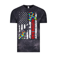 Cloud Black mens distressed dinosaur autism dad usa flag Vintage Tee - artisFamous