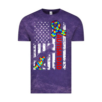 Cloud Purple mens distressed dinosaur autism dad usa flag Vintage Tee - artisFamous