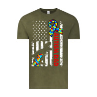 Vintage Olive mens distressed dinosaur autism dad usa flag Vintage Tee - artisFamous