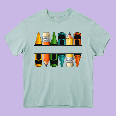 Custom Crayons With Pencil Heavy Core Tee Designed By Nancycooperartshop