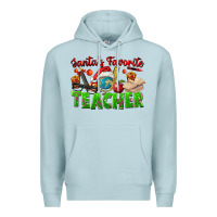Blue Mist Santa's Favorite Teacher Premium Hoodie - FaDigitalArtStudio