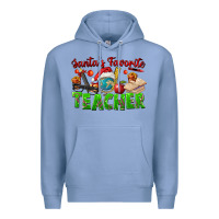 Colony Blue Santa's Favorite Teacher Premium Hoodie - FaDigitalArtStudio