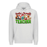 Dove Grey Santa's Favorite Teacher Premium Hoodie - FaDigitalArtStudio