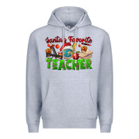 Heather Grey Santa's Favorite Teacher Premium Hoodie - FaDigitalArtStudio