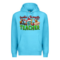 Ocean Blue Santa's Favorite Teacher Premium Hoodie - FaDigitalArtStudio