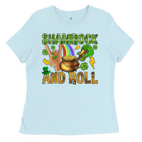 Baby Blue Shamrock and roll Ladies Tee - BundleAndBundleShop