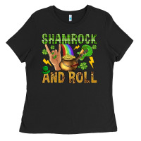 Black Shamrock and roll Ladies Tee - BundleAndBundleShop