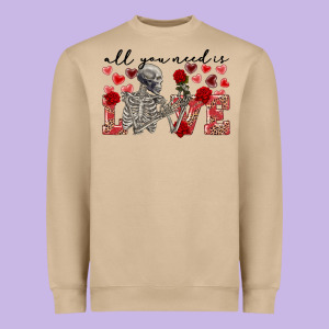 Skeleton All You Need Is Love Heavyweight Sweatshirt Designed By Fadigitalartstudio