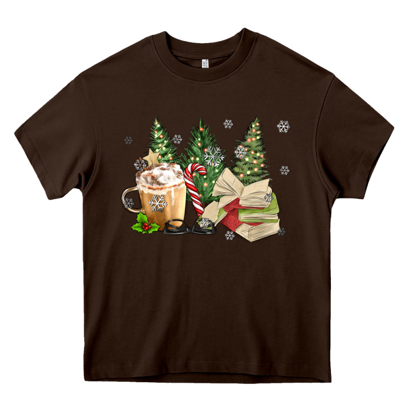 Christmas Coffee And Book Heavy Core Tee by MaliasSmallBusiness | Teevron