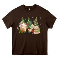 Chocolate Brown christmas coffee and book Heavy Core Tee - MaliasSmallBusiness