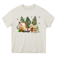 Cream christmas coffee and book Heavy Core Tee - MaliasSmallBusiness