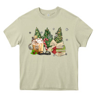 Mossy christmas coffee and book Heavy Core Tee - MaliasSmallBusiness
