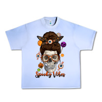 Grape Ice Spooky Vibes Skull Messy Bun Urban Heavy Tee - texasbilliewilder