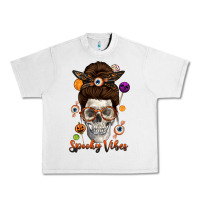 Lunar Rock Spooky Vibes Skull Messy Bun Urban Heavy Tee - texasbilliewilder
