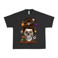 Pigment Black Spooky Vibes Skull Messy Bun Urban Heavy Tee - texasbilliewilder