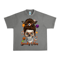 Tornado Spooky Vibes Skull Messy Bun Urban Heavy Tee - texasbilliewilder
