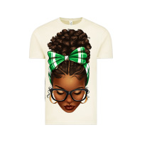 Afro Messy Bun Green And White Bow Vintage Tee | Teevron