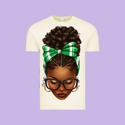 Afro Messy Bun Green And White Bow Vintage Tee Designed By Texasbilliewilder
