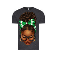Vintage Black Afro Messy Bun Green and White Bow Vintage Tee - texasbilliewilder