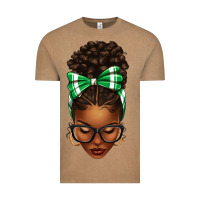 Vintage Coffee Afro Messy Bun Green and White Bow Vintage Tee - texasbilliewilder