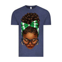 Vintage Denim Afro Messy Bun Green and White Bow Vintage Tee - texasbilliewilder