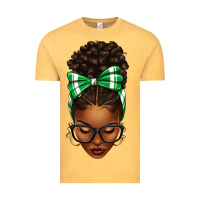 Vintage Mustard Afro Messy Bun Green and White Bow Vintage Tee - texasbilliewilder