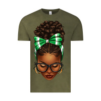Vintage Olive Afro Messy Bun Green and White Bow Vintage Tee - texasbilliewilder