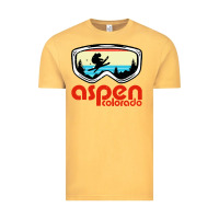 Vintage Mustard aspen colorado ski mountain skiing retro vacation Vintage Tee - artisFamous