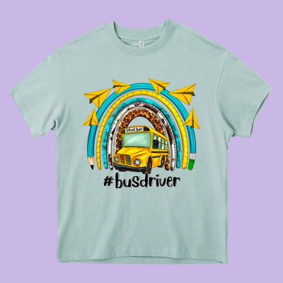 Bus Driver Rainbow Heavy Core Tee Designed By Nancycooperartshop