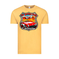 Vintage Mustard CLASSIC CARS ROUTE 66 Vintage Tee - artisFamous