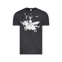 Vintage Black alien riding unicorn  cool ufo cowboy Vintage Tee - artisFamous