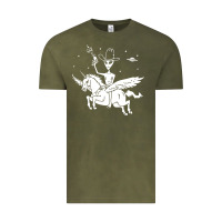 Vintage Olive alien riding unicorn  cool ufo cowboy Vintage Tee - artisFamous