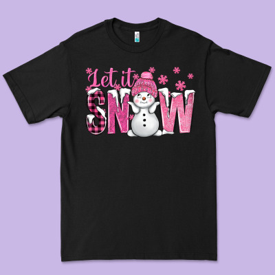 Pink Let It Snow With Cute Snowman Premium Tee Designed By Bundleandbundleshop