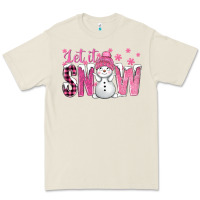 Bone Pink Let It Snow With Cute Snowman Premium Tee - BundleAndBundleShop