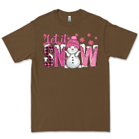 Cacao Pink Let It Snow With Cute Snowman Premium Tee - BundleAndBundleShop