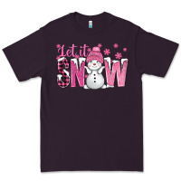 Plum Pink Let It Snow With Cute Snowman Premium Tee - BundleAndBundleShop