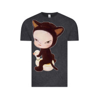 Vintage Black Yoshitomo Nara Cute Cat Vintage Tee - artisFamous