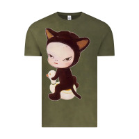 Vintage Olive Yoshitomo Nara Cute Cat Vintage Tee - artisFamous