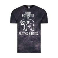 Easily Distracted By Sloths And Dogs Funny Sloth Quote Paw Print Vintage Tee | Teevron