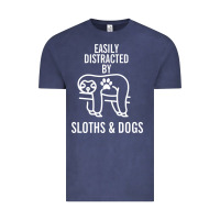Vintage Denim easily distracted by sloths and dogs funny sloth quote paw print Vintage Tee - artisFamous