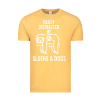 Vintage Mustard easily distracted by sloths and dogs funny sloth quote paw print Vintage Tee - artisFamous