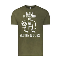 Vintage Olive easily distracted by sloths and dogs funny sloth quote paw print Vintage Tee - artisFamous