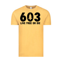 Vintage Mustard live free or die 603 tree Vintage Tee - artisFamous
