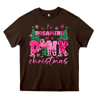 Chocolate Brown i'm dreaming of a pink christmas flamingo Heavy Core Tee - MaliasSmallBusiness