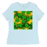 Baby Blue St. Patricks clover pattern digital paper Ladies Tee - BundleAndBundleShop
