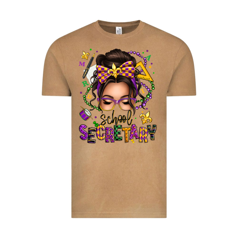 Mardi Gras School Secretary Caucasian Messy Bun Vintage Tee by texasbilliewilder | Teevron