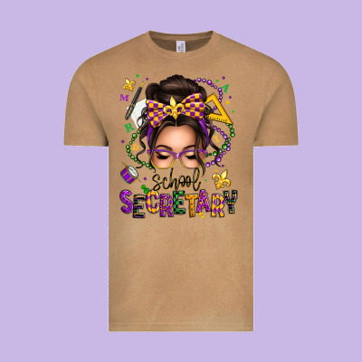 Mardi Gras School Secretary Caucasian Messy Bun Vintage Tee Designed By Texasbilliewilder