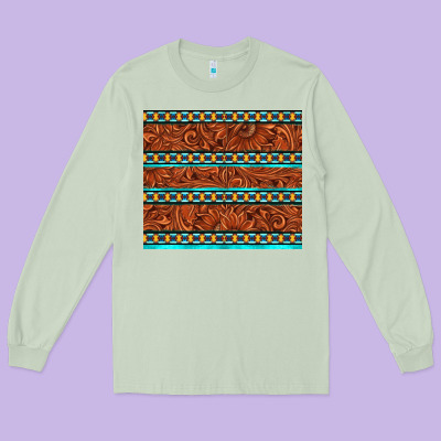 Tooled Leather And Aztec Long Sleeve Tee Designed By Tumblerdesignbyshophia